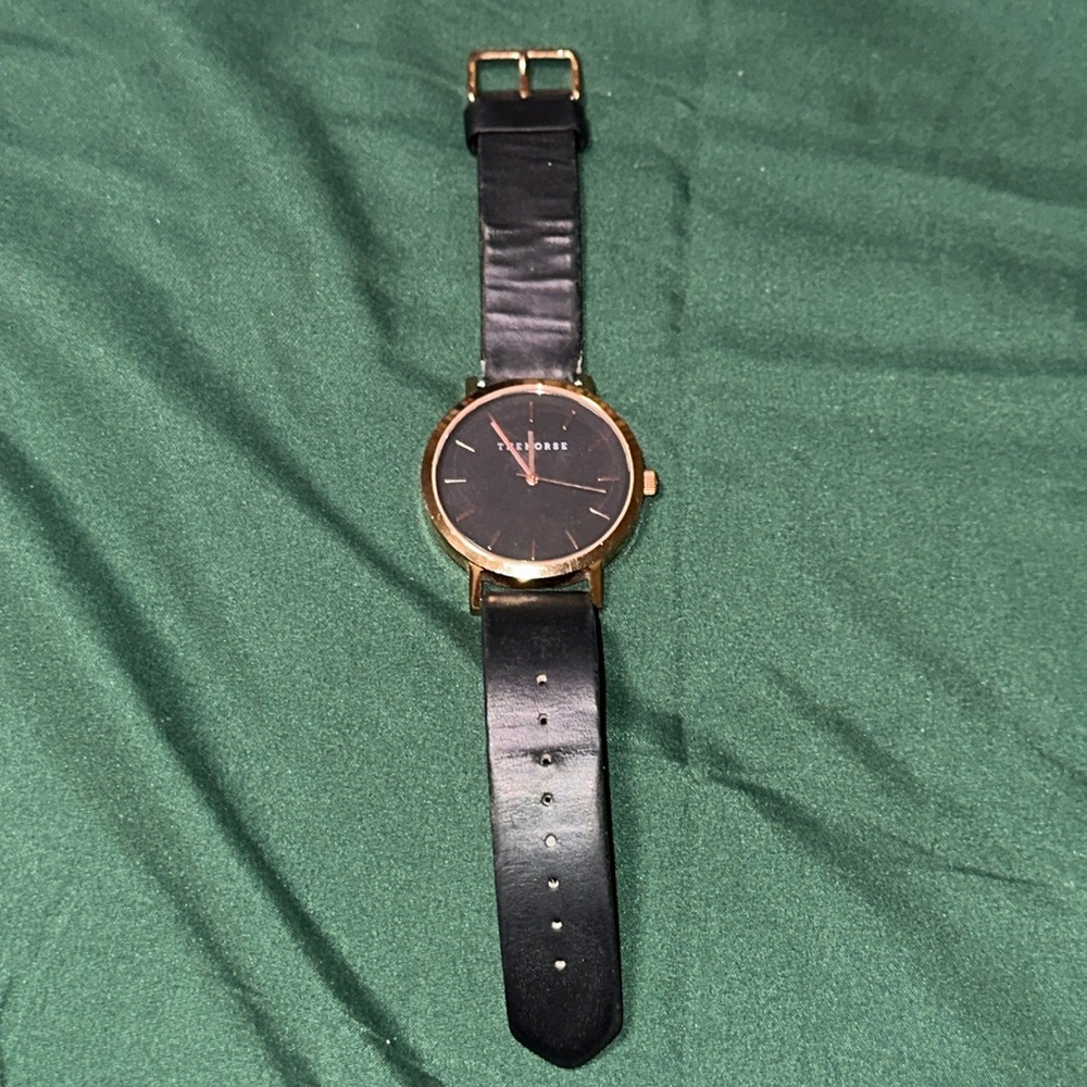 The Horse, Gold & Black Leather Watch